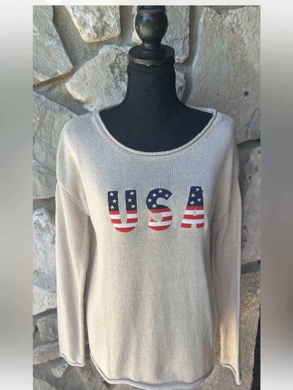 MARLED REUNITED 4th of July USA Sweater Small Beige‎ Knit Patriotic